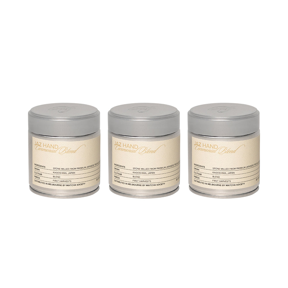 Three tins of Jaz Hand Ceremonial Grade Matcha