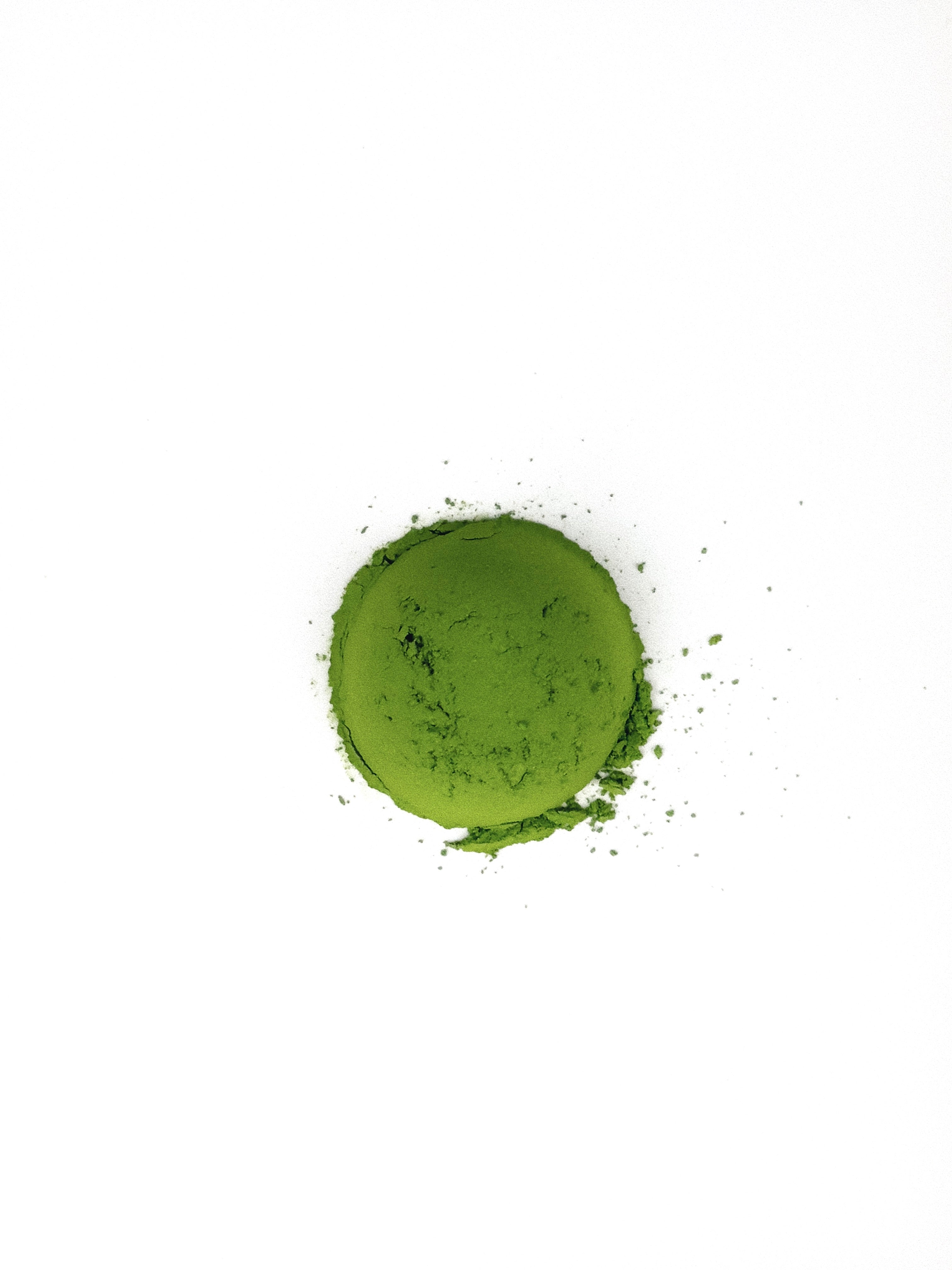 Ceremonial Grade Uji Matcha Scoop of Matcha on plain background