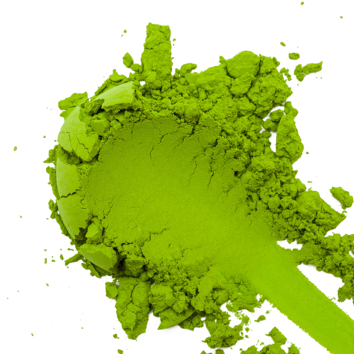 Vibrant green Matcha Society's MIE001 Okumidori matcha powder on a white background